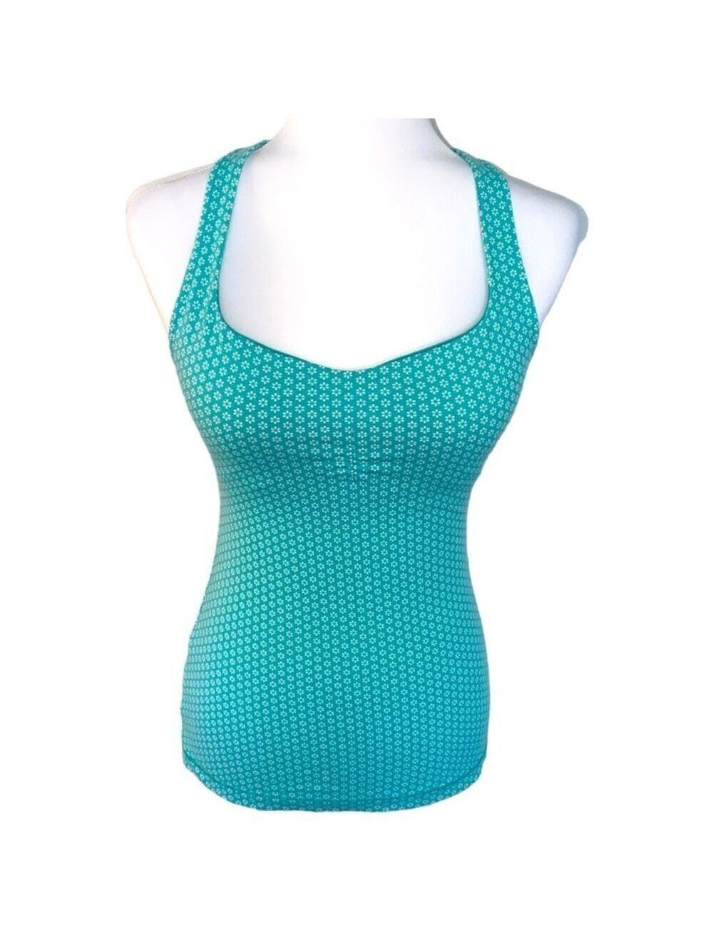 Lucy Floral Turquoise Blue Built In Bra Workout Top Size Small - Picture 2 of 6